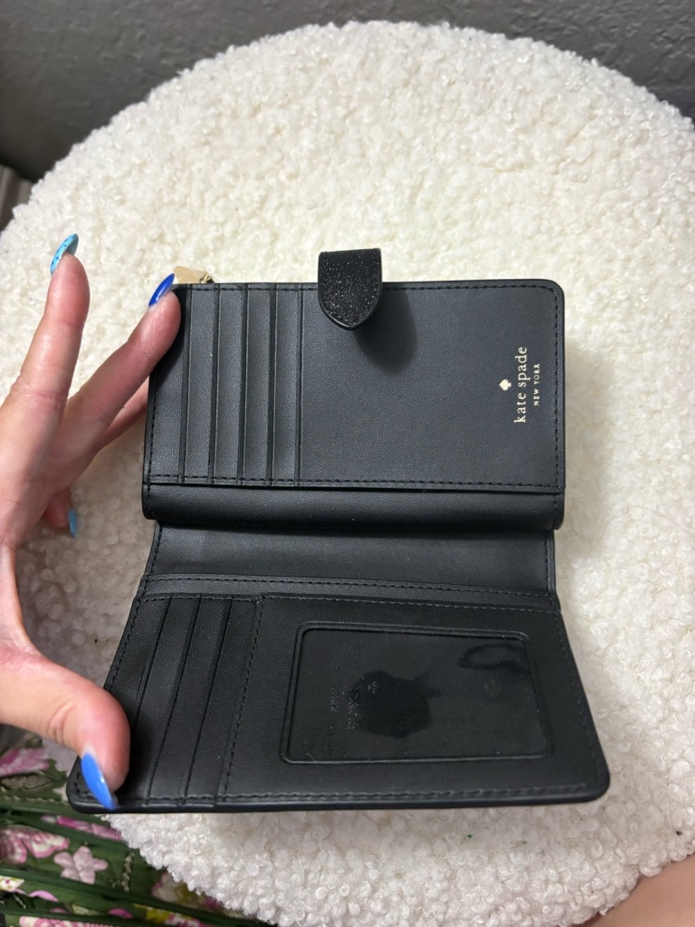 kate spade New York Black Glitter Compact Zip Wallet - Picture 3 of 4